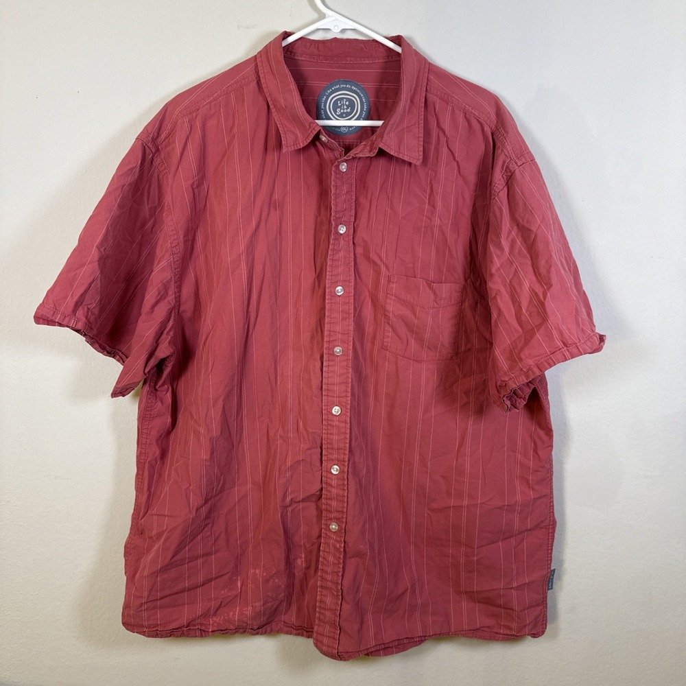 Life Is Good Button Up Shirt Blue Plaid LS 100% Cotton Classic Fit Mens Size XXL